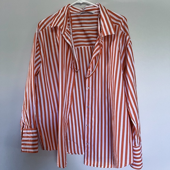 Zara Coral Striped Multi-way Convertible Shirt - Picture 2 of 10